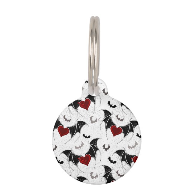 Placa Para Mascotas Corazón de Halloween con alas de murciélago negro (Anverso)