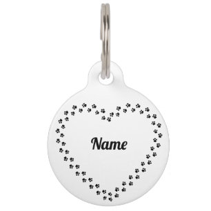 Placa Para Mascotas Corazón de huella de papel blanco y negro