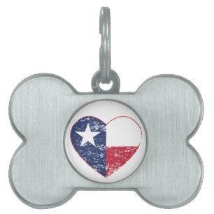 Placa Para Mascotas Corazón de la bandera de Tejas apenado