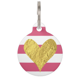 Placa Para Mascotas Corazón de Relieve metalizado dorado