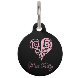 Placa Para Mascotas Corazón filigrí rosado personalizado