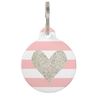 Placa Para Mascotas Corazón Purpurina plateado