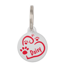 Placa Para Mascotas Corazón rojo curado con pinturas y Personalizado d