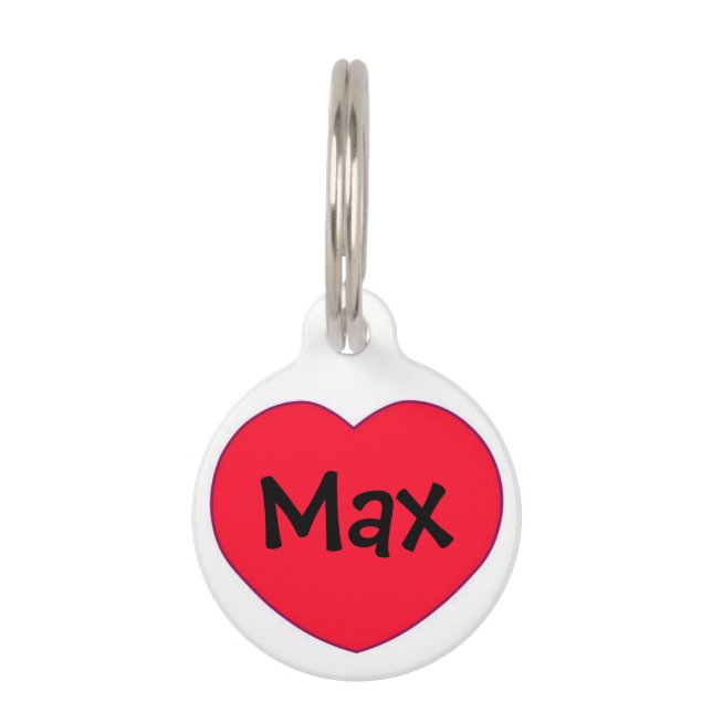 Placa Para Mascotas Corazón Rojo Personalizado (Anverso)