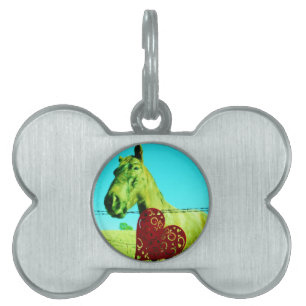 Placa Para Mascotas Corazón rojo y caballo