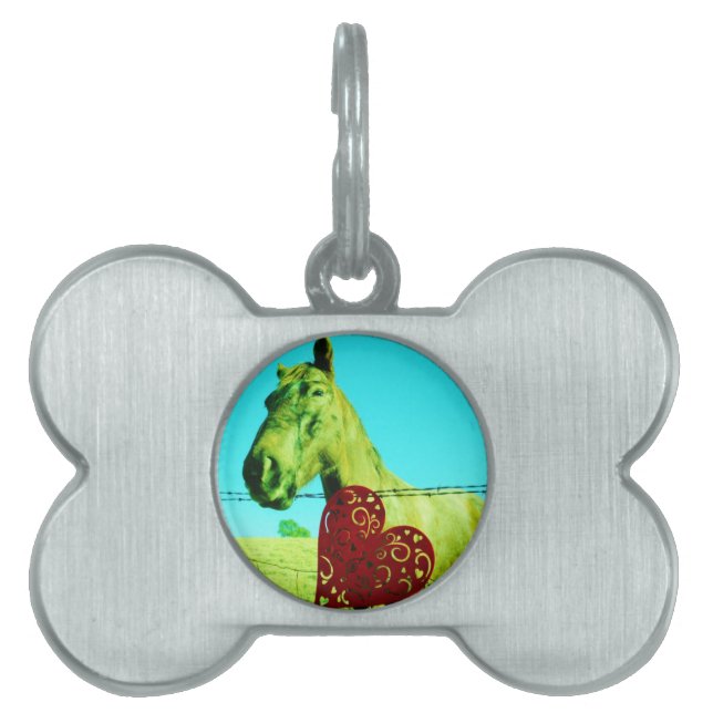 Placa Para Mascotas Corazón rojo y caballo (Frente)