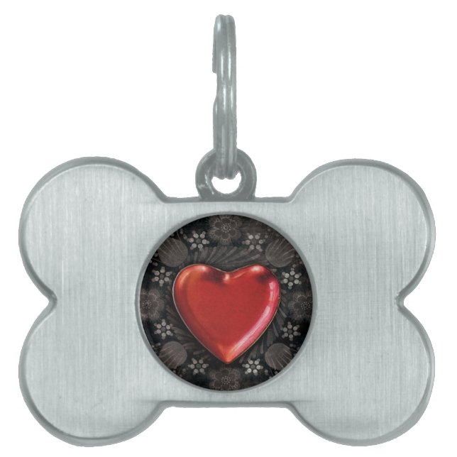 Placa Para Mascotas Corazón romántico floral Valentine Love (Frente)