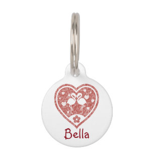 Placa Para Mascotas Corazón texturizado Flamingo Love - Nombre persona