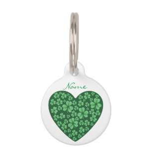 Placa Para Mascotas corazón verde de Shamrock St Patrick's Day