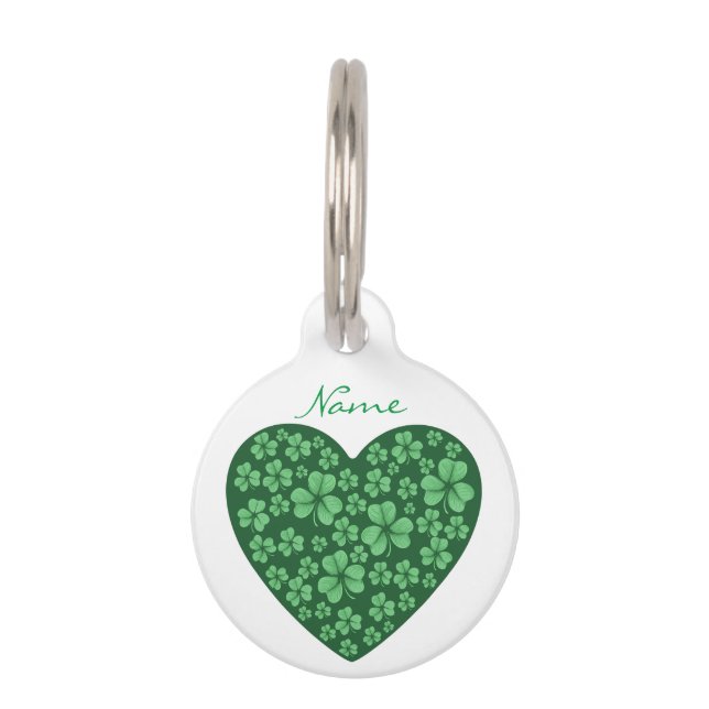 Placa Para Mascotas corazón verde de Shamrock St Patrick's Day (Reverso)