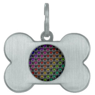 Placa Para Mascotas Corazones arcoiris