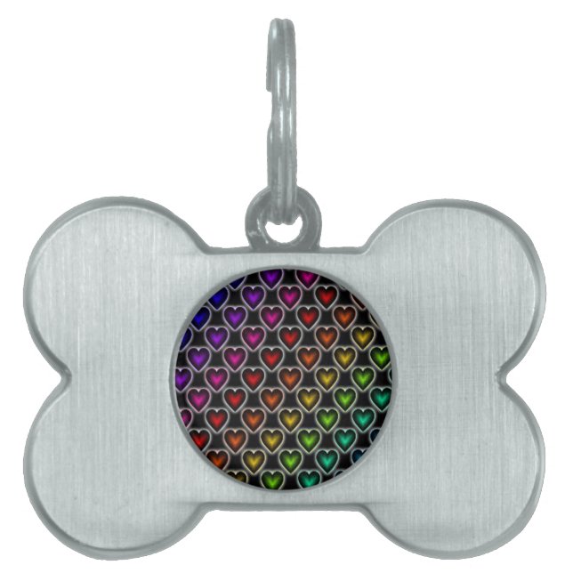 Placa Para Mascotas Corazones arcoiris (Frente)