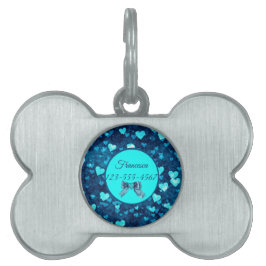 Placa Para Mascotas Corazones azules vivos