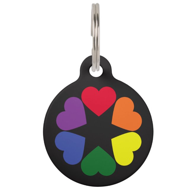 Placa Para Mascotas corazones de orgullo LGBT (Anverso)