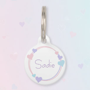 Placa Para Mascotas Corazones encantadores con nombre de mascota e inf