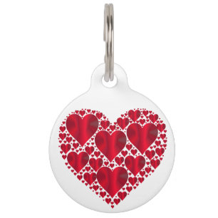 Placa Para Mascotas Corazones metálicos rojos en blanco