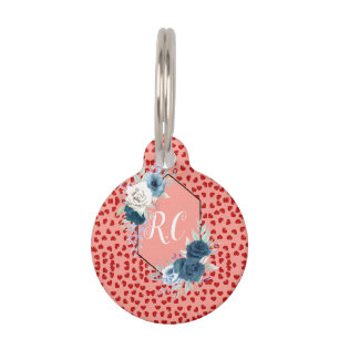 Placa Para Mascotas corazones rojos únicos en rosado y Personalizado d
