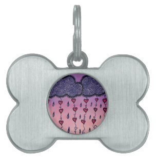 Placa Para Mascotas Corazones y gotas de lluvia
