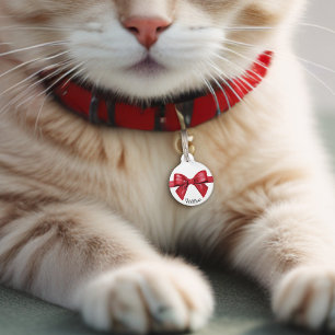 Placa Para Mascotas Corbata de arco rojo