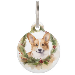 Placa Para Mascotas Corgi Corona de Navidad Cachorro Festivo