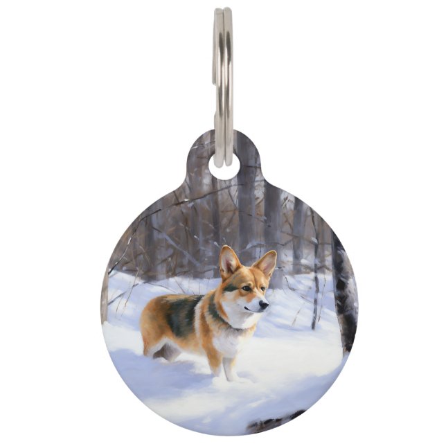 Placa Para Mascotas Corgi Deja que nieve Navidad (Anverso)