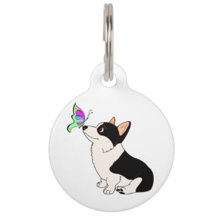 Placa Para Mascotas Corgi galés de cabeza negra con mariposa
