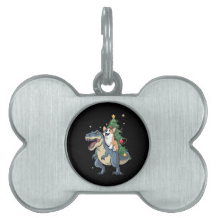 Placa Para Mascotas Corgi Navidad Dinosaurio Árbol Rex Fiesta de Navid