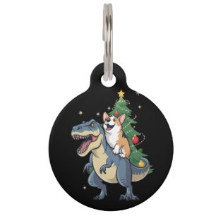 Placa Para Mascotas Corgi Navidad Dinosaurio Árbol Rex Fiesta Xmas 