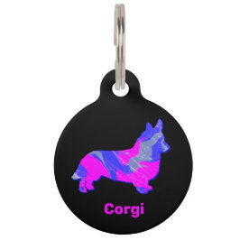 Placa Para Mascotas Corgi Welsh Puppy Dog Etiqueta de mascota azul y r
