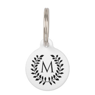 Placa Para Mascotas Corona de laurel decorativa con monograma personal