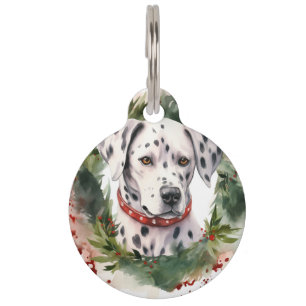 Placa Para Mascotas Corona de Navidad dálmata Cachorro Festivo