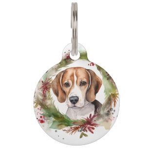 Placa Para Mascotas Corona de Navidad de Beagle Perro Festivo