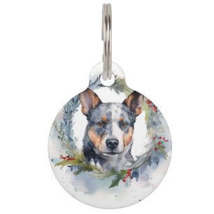 Placa Para Mascotas Corona de Navidad de Blue Heeler Perro Festivo