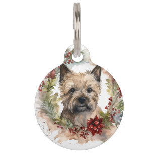 Placa Para Mascotas Corona de Navidad de Cairn Terrier Perro Festivo