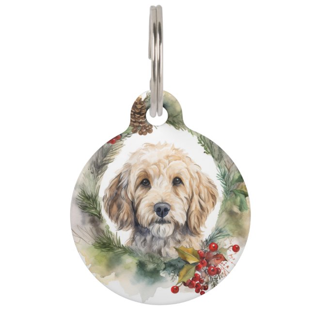 Placa Para Mascotas Corona de Navidad de Cockapoo Perro Festivo (Anverso)