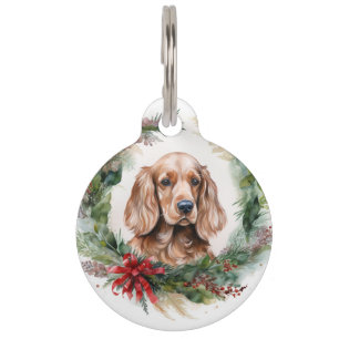 Placa Para Mascotas Corona de Navidad de Cocker Spaniel Perro Festivo
