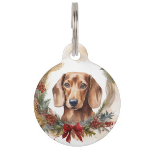 Placa Para Mascotas Corona de Navidad de Dachshund Perro Festivo