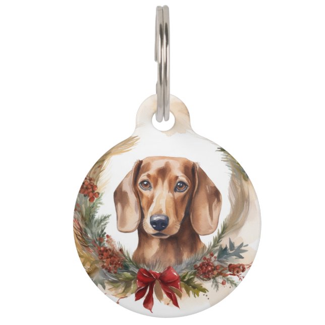 Placa Para Mascotas Corona de Navidad de Dachshund Perro festivo (Anverso)
