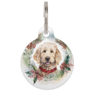 Placa Para Mascotas Corona de Navidad de Goldendoodle Perro festivo