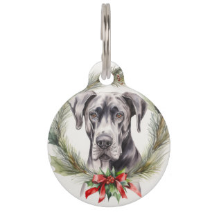 Placa Para Mascotas Corona de Navidad de Gran Danés Perro Festivo