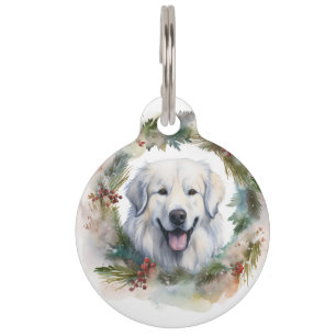 Placa Para Mascotas Corona de Navidad de Grandes Pirineos Cachorro Fes