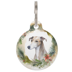 Placa Para Mascotas Corona de Navidad de Greyhound Perro Festivo
