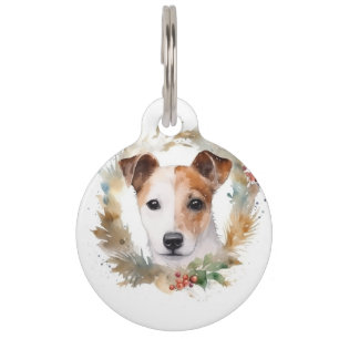 Placa Para Mascotas Corona de Navidad de Jack Russell Pupilo Festivo