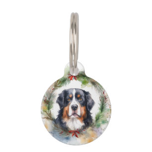 Placa Para Mascotas Corona de Navidad de Perro de Montaña de Berna Per