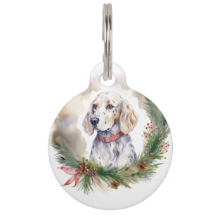 Placa Para Mascotas Corona de Navidad de Setter Inglés Perro Festivo