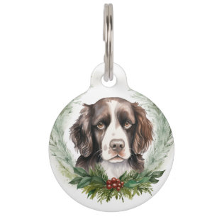 Placa Para Mascotas Corona de Navidad de springer spaniel Perro festiv