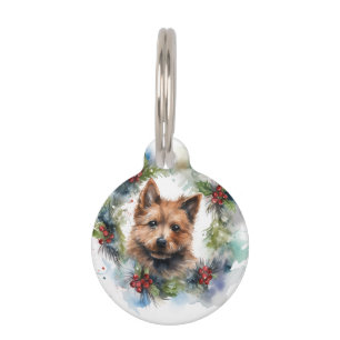 Placa Para Mascotas Corona de Navidad de Terrier Australiano Perro Fes