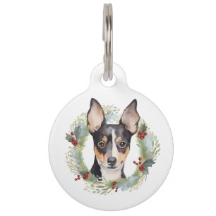 Placa Para Mascotas Corona de Navidad de Terrier de Rata Festiva Pupil