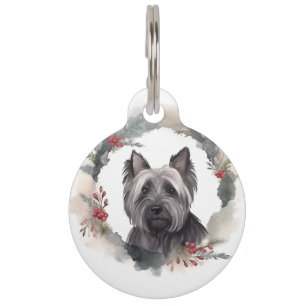 Placa Para Mascotas Corona de Navidad de Terrier Skye Perro festivo