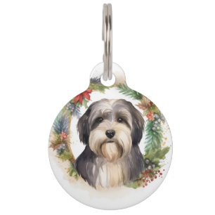 Placa Para Mascotas Corona de Navidad de Terrier Tibetano Perro Festiv